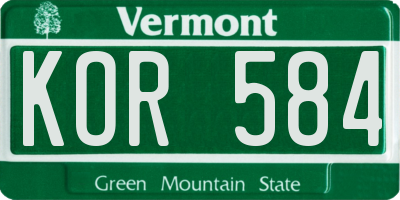 VT license plate KOR584