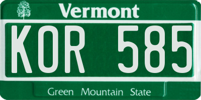 VT license plate KOR585