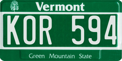 VT license plate KOR594