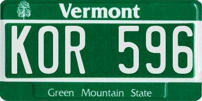 VT license plate KOR596