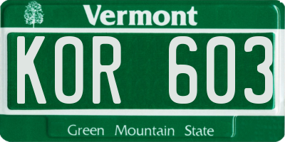 VT license plate KOR603