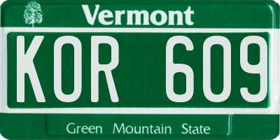 VT license plate KOR609