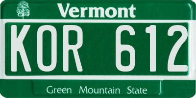 VT license plate KOR612