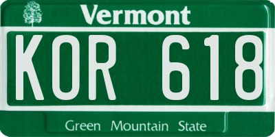 VT license plate KOR618