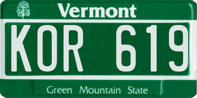 VT license plate KOR619