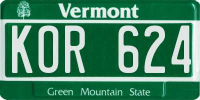 VT license plate KOR624