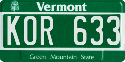 VT license plate KOR633