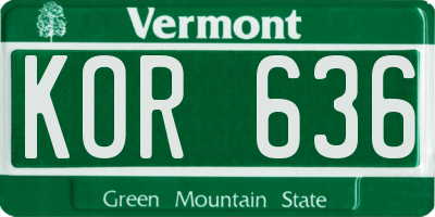 VT license plate KOR636