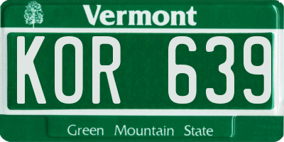 VT license plate KOR639