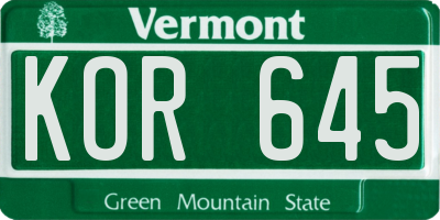 VT license plate KOR645