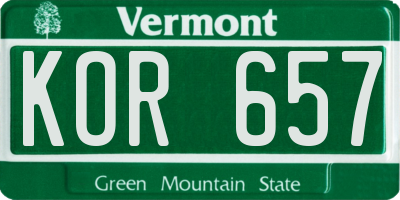 VT license plate KOR657