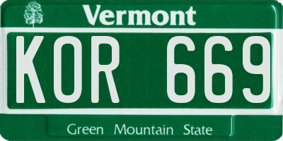 VT license plate KOR669