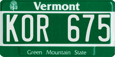 VT license plate KOR675