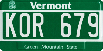 VT license plate KOR679