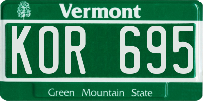 VT license plate KOR695