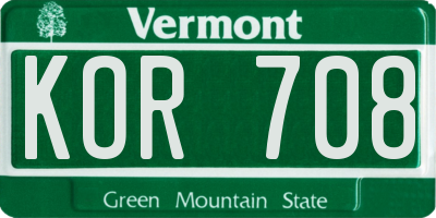 VT license plate KOR708