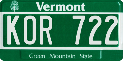 VT license plate KOR722