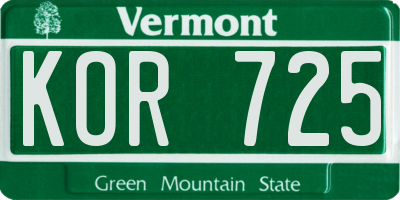 VT license plate KOR725