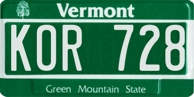 VT license plate KOR728