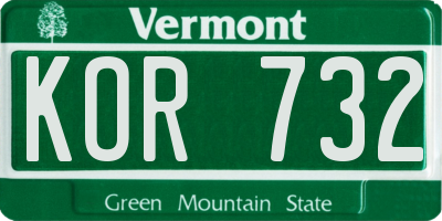 VT license plate KOR732