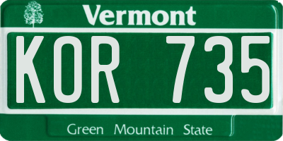 VT license plate KOR735
