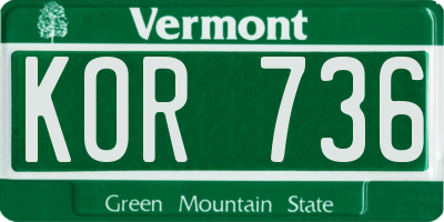 VT license plate KOR736