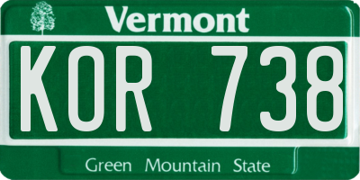 VT license plate KOR738