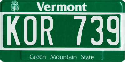 VT license plate KOR739