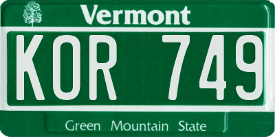 VT license plate KOR749