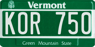 VT license plate KOR750