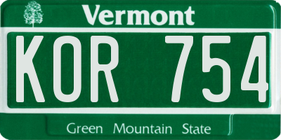 VT license plate KOR754