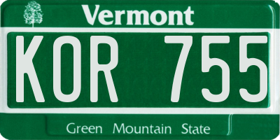 VT license plate KOR755