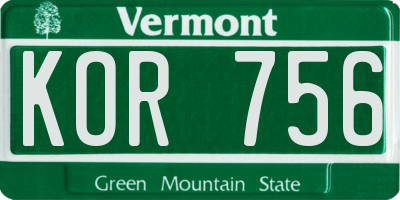 VT license plate KOR756