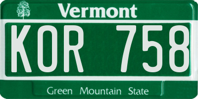 VT license plate KOR758