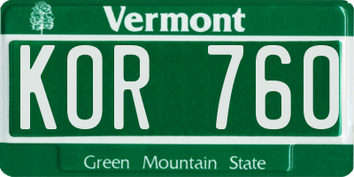 VT license plate KOR760
