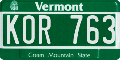 VT license plate KOR763