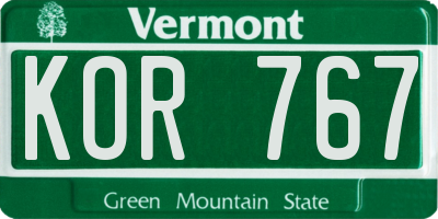 VT license plate KOR767