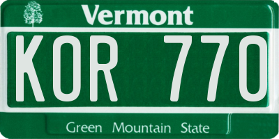 VT license plate KOR770