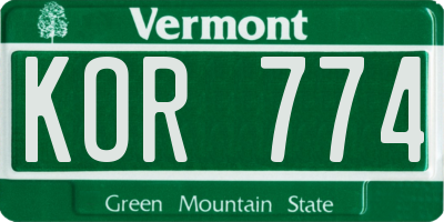 VT license plate KOR774