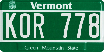 VT license plate KOR778