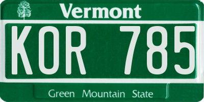 VT license plate KOR785