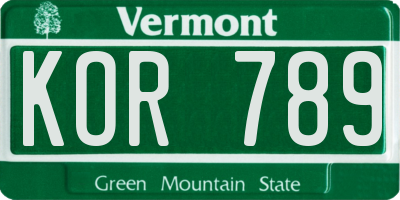 VT license plate KOR789