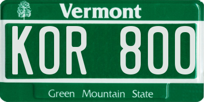 VT license plate KOR800