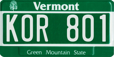 VT license plate KOR801
