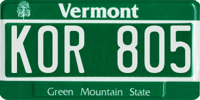 VT license plate KOR805