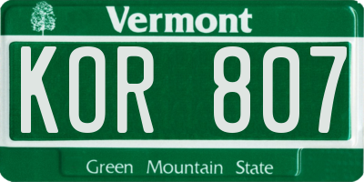 VT license plate KOR807