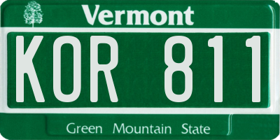 VT license plate KOR811