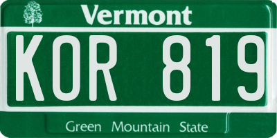 VT license plate KOR819