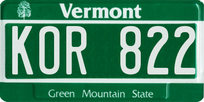 VT license plate KOR822