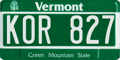 VT license plate KOR827